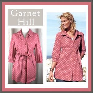 Garnet Hill Pink Polka Dot Belted Fully Lined Trench Coat Size 4
